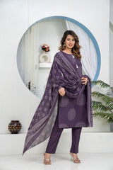 Women Heavy Cotton Kurti Pant Set with Dupatta | Hand Work Kurta Set