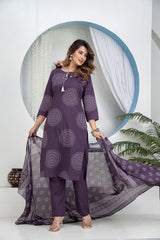 Women Heavy Cotton Kurti Pant Set with Dupatta | Hand Work Kurta Set