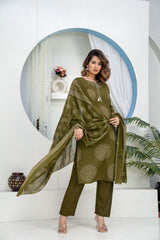 Women Heavy Cotton Kurti Pant Set with Dupatta | Hand Work Kurta Set