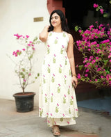 Ivory Floral Cotton A-Line Dress Set