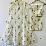 Ivory Floral Cotton A-Line Dress Set