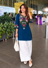 Women’s Cotton Farshi Salwar Suit Set with Handcrafted Floral Embroidery – Kurta with White Salwar