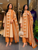 Women’s Cotton Printed Kurta Pant Dupatta Set with Floral Motifs & Sequence Adda Work
