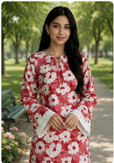 Floral Printed Kurti Top for Women with Lace Border | Stylish Everyday Wear Kurta