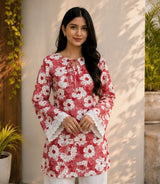 Floral Printed Kurti Top for Women with Lace Border | Stylish Everyday Wear Kurta