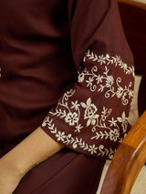 Women's Maroon Embroidered Short Kurti Top with Bell Sleeves | Elegant Ethnic Casual Wear