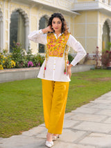 White Shirt & Mustard Yellow Pants Co-Ord Set for Women | Utsaahit