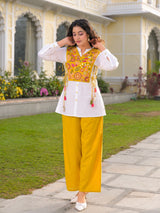 White Shirt & Mustard Yellow Pants Co-Ord Set for Women | Utsaahit