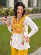 White Shirt & Mustard Yellow Pants Co-Ord Set for Women | Utsaahit