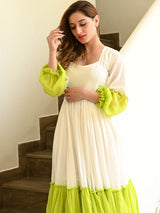 Women’s Cream, Lime Green & Turquoise Blue Cotton Tiered Maxi Gown