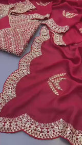 Utsaahit Luxurious Soft Vichitra Silk Sequence Embroidered Saree with Satin Banglory Fully Blouse